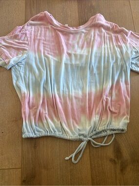 Tie-Dye Drawstring Crop Top - Pink & Light Blue